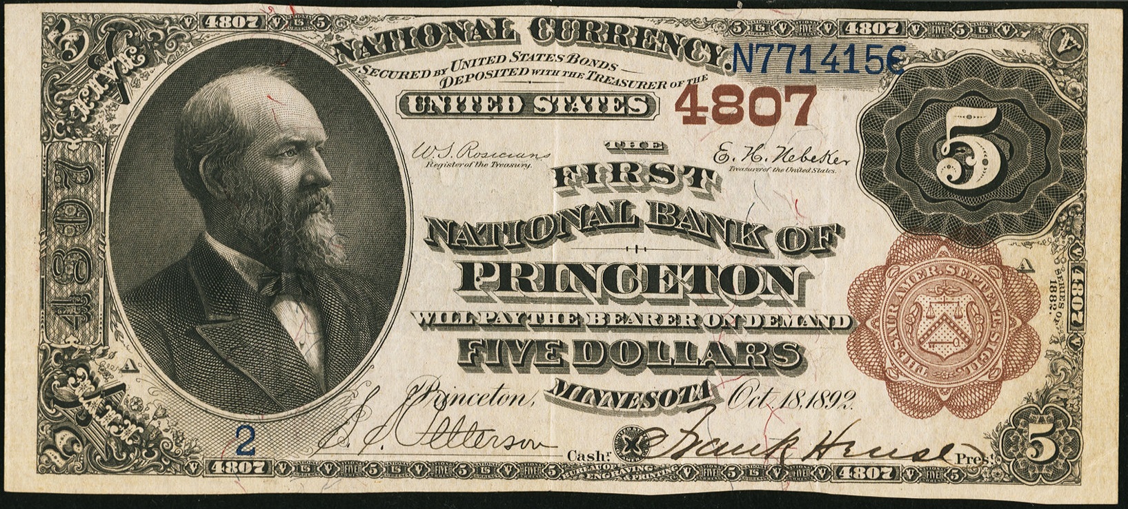 $5 1882 BB FNB Princeton Minnesota #2