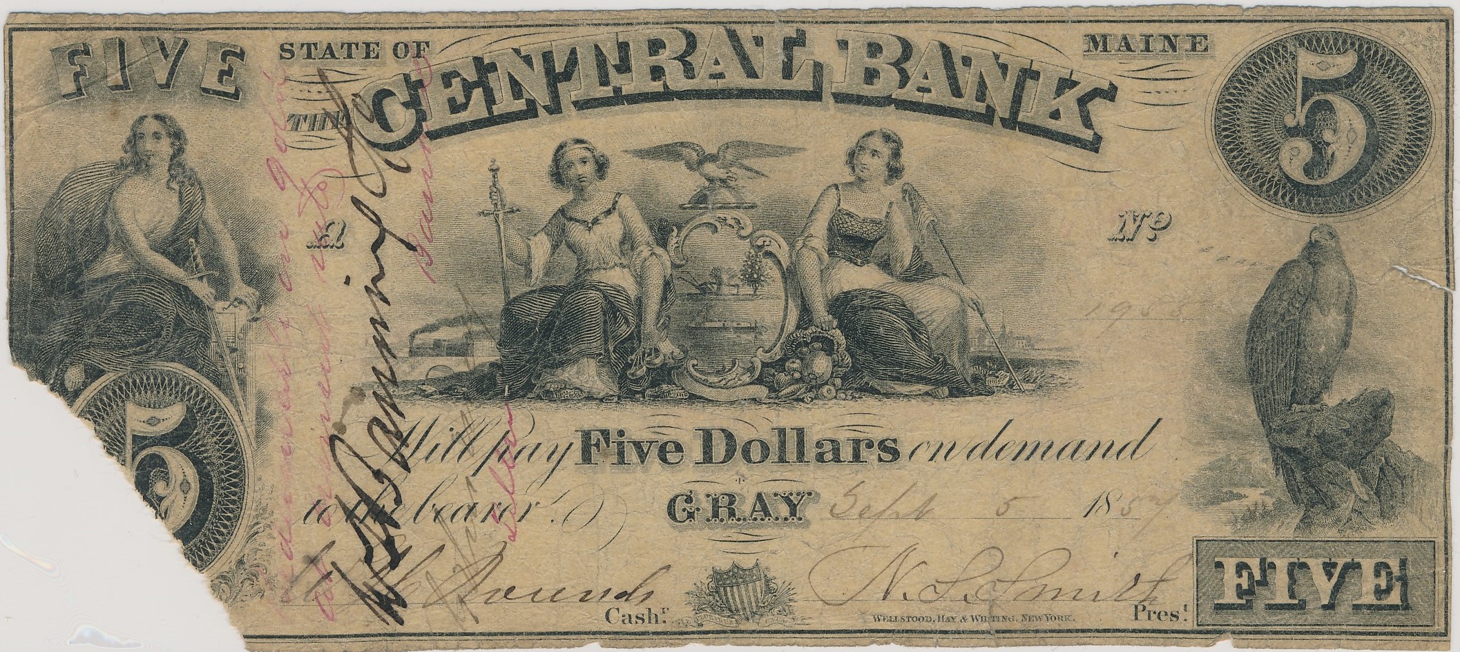 $5 W. L. Banning & Co. (on Central Bank)