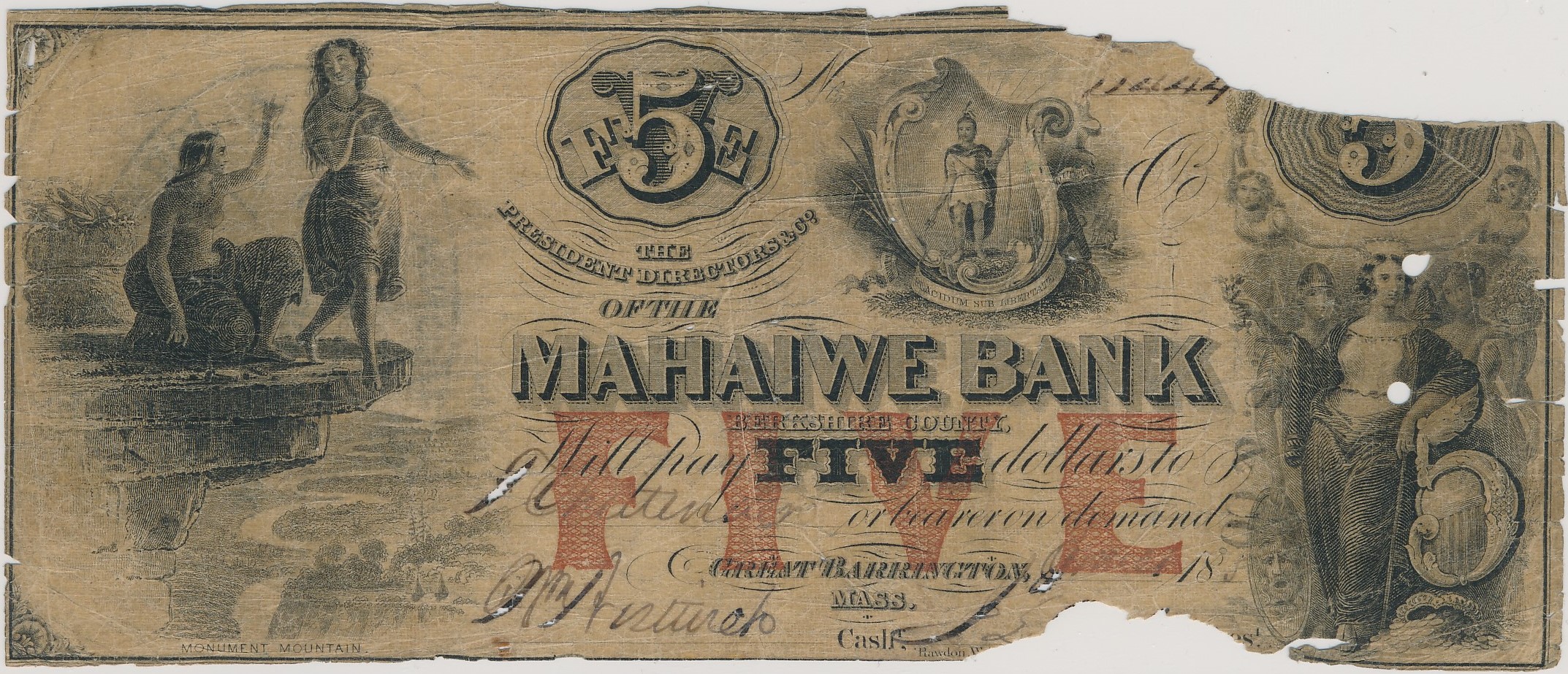 $5 John A. Mathews (on Mahaiwe Bank)