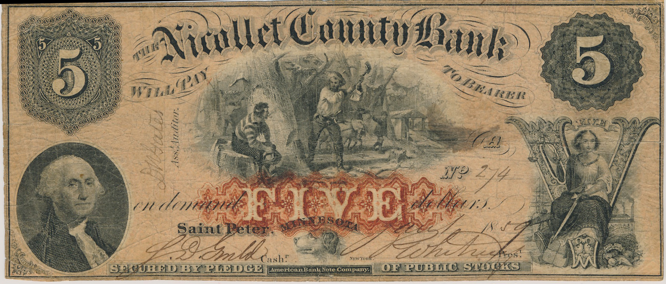 $5 Nicollet County Bank