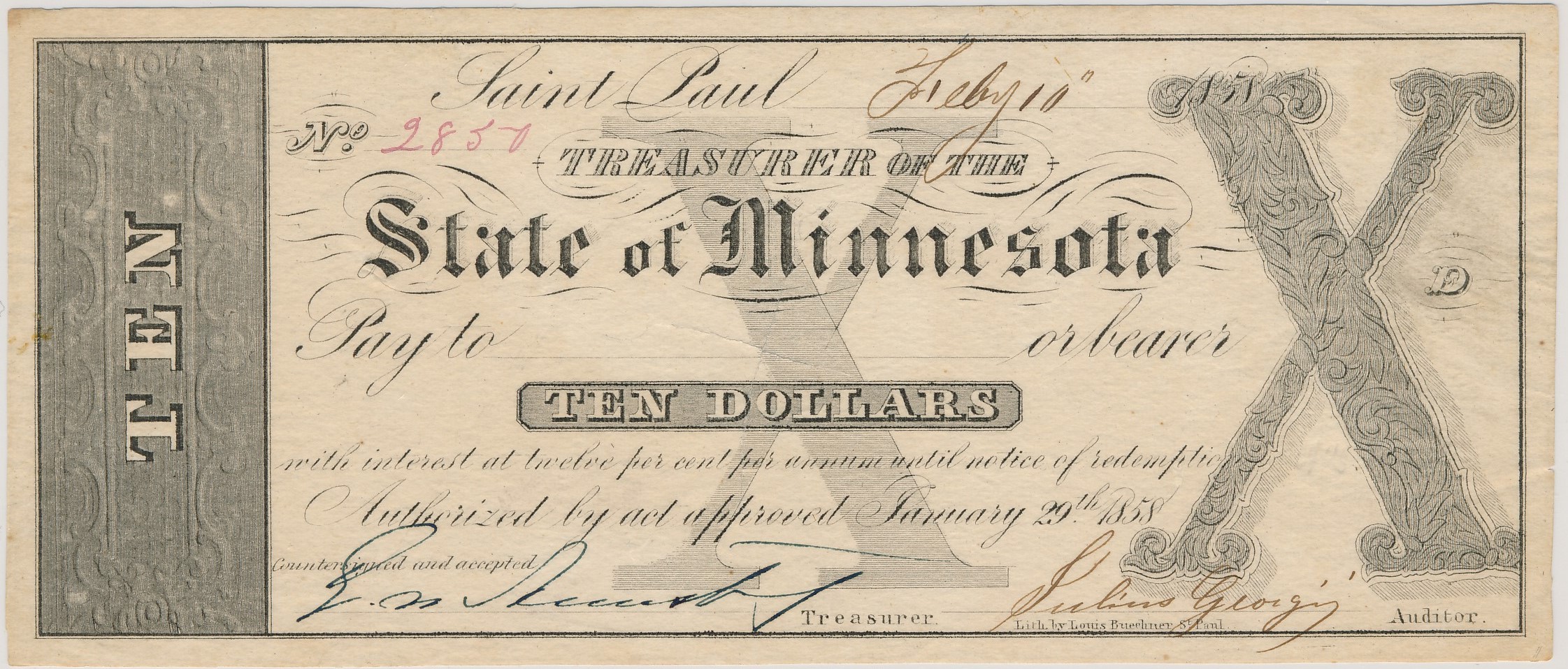$10 Treasurer of the State of Minnesota