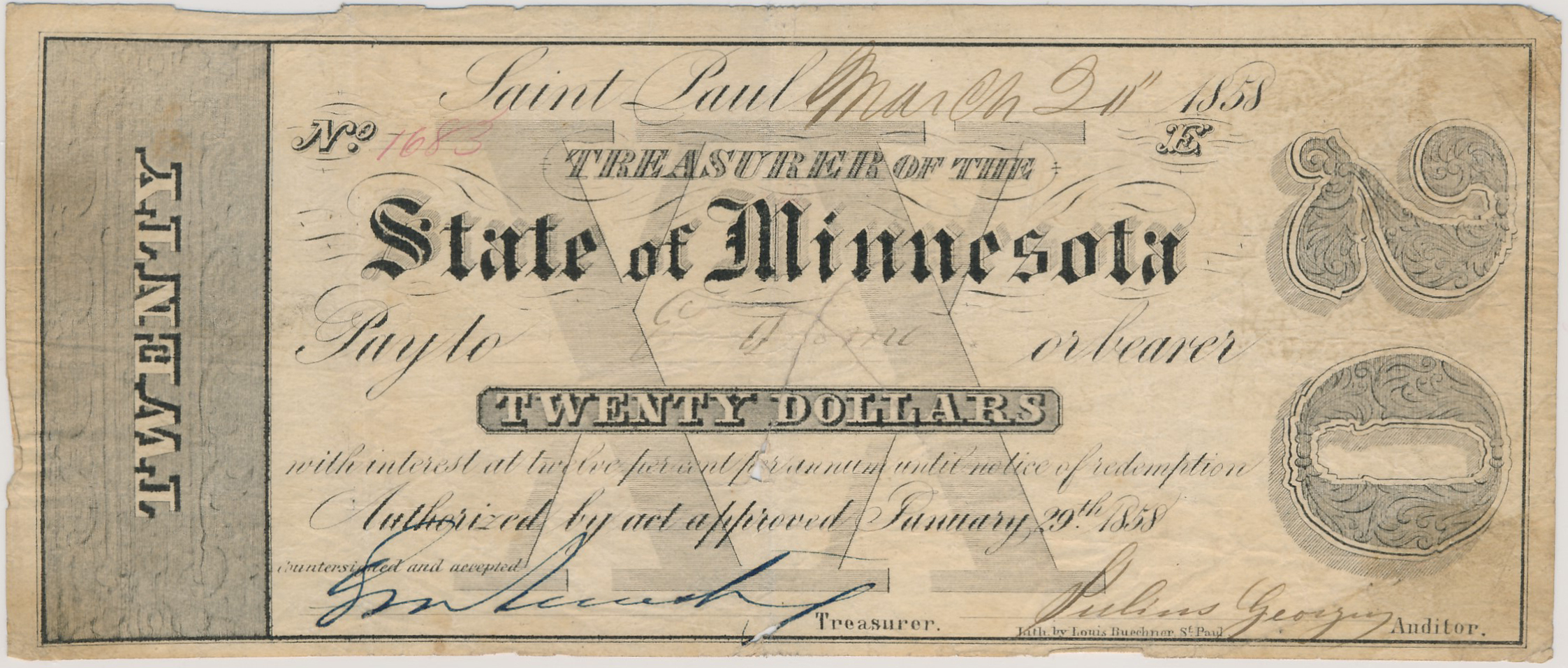 $20 Treasurer of the State of Minnesota