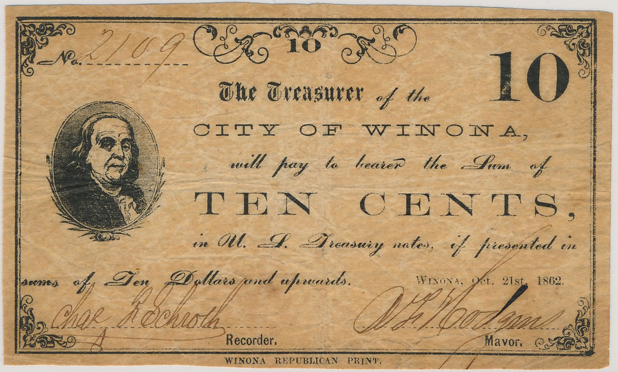 $.10 Treasurer of the City of Winona (First Issue)