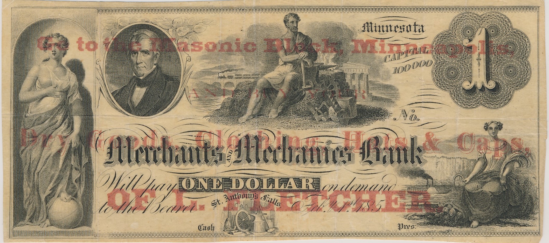 L. Fletcher overprint on $1 Merchants and Mechanics Bank